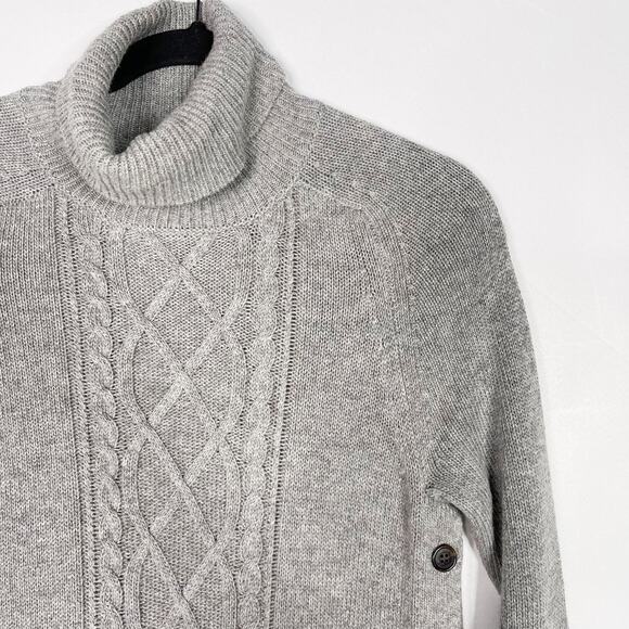 J Crew XSmall XS Gray Wool Blend Cable Knit Turtleneck Sweater Dress Button Side - Picture 3 of 11